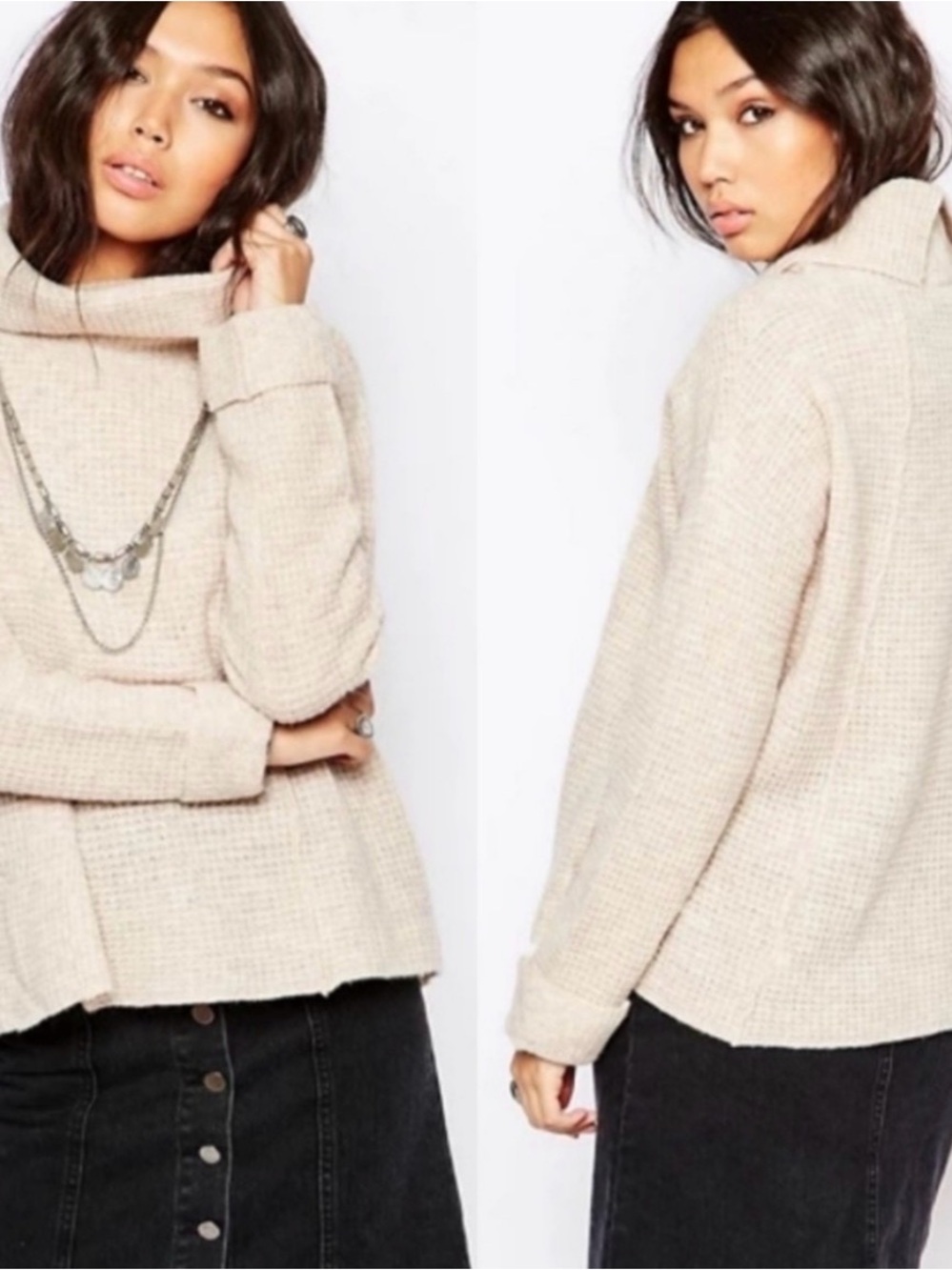 Free People Sidewinder Sweater Blush Pink 100% Wool Oversized Cowl Neck Small